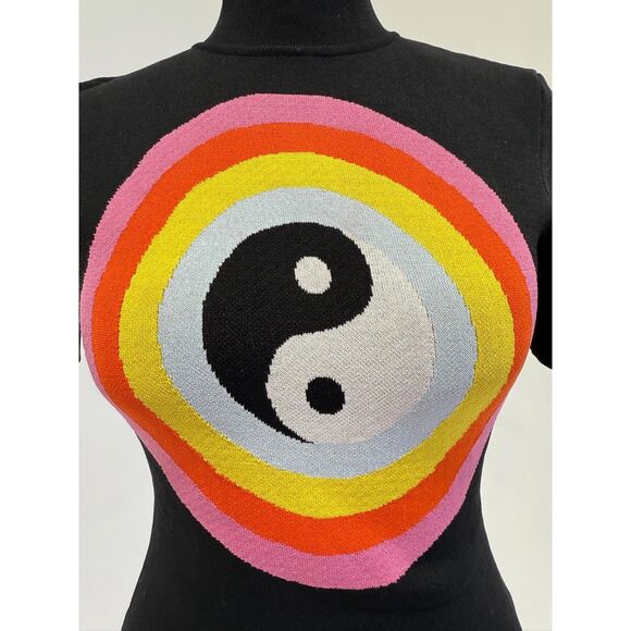 Staud black stretch knit yin yang mock neck crop top - Picture 2 of 7